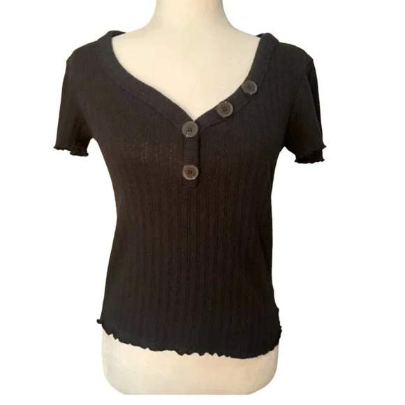 AMERICAN EAGLE Rib Knit Henley Button Top T Shirt - size small - Picture 1 of 7